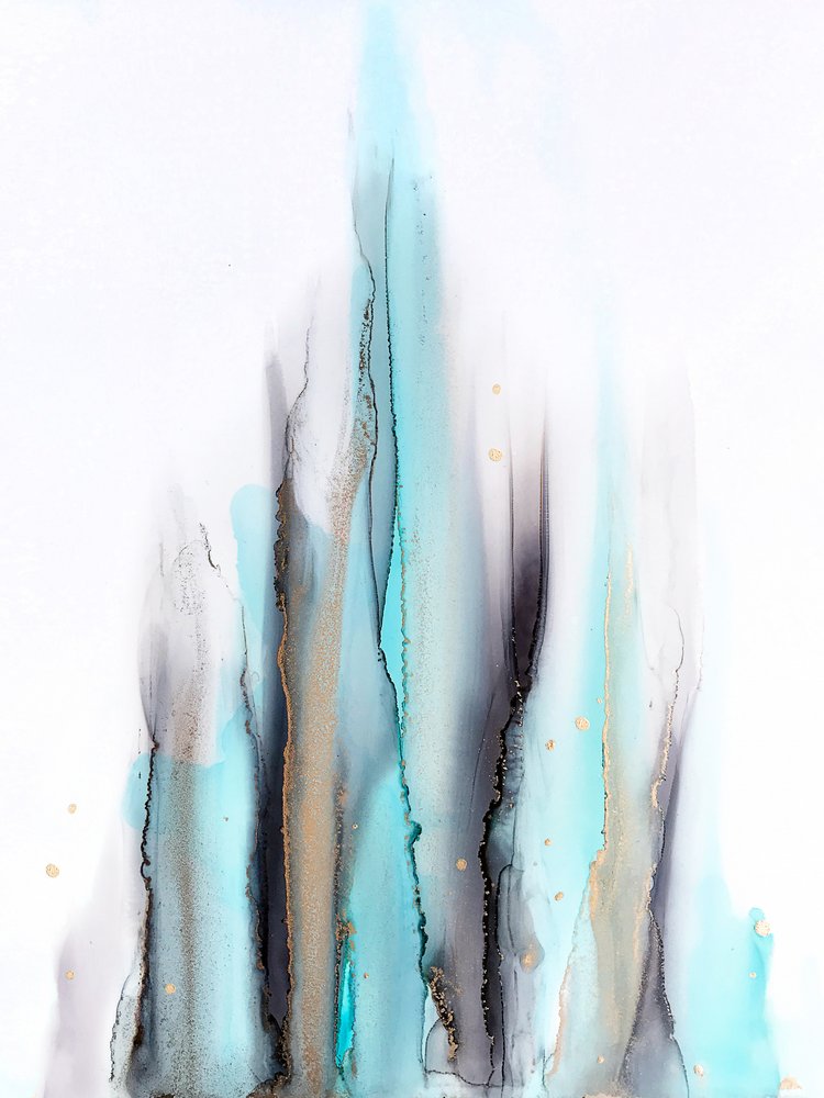Fluid Teal Gold Lines by Alyson Storms