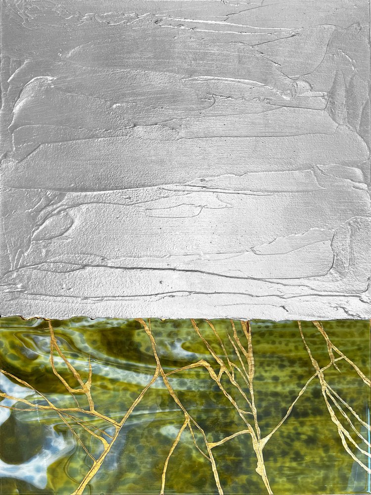 Gilded Green Silver Abstract by Alyson Storms