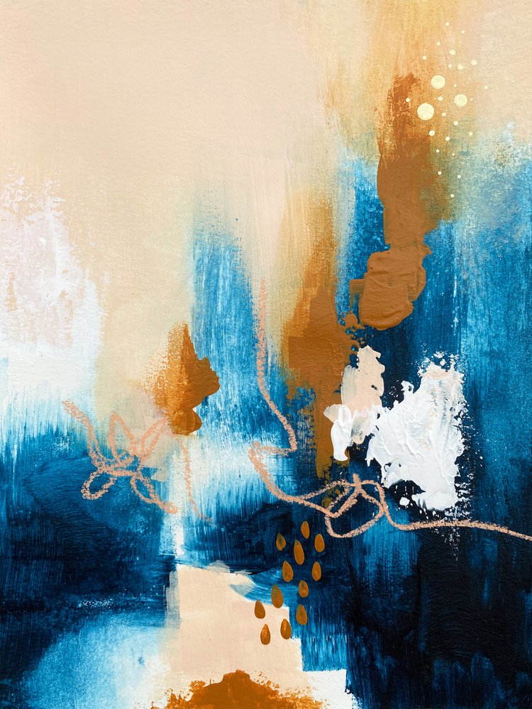 Golden Blue Abstract by Alyson Storms