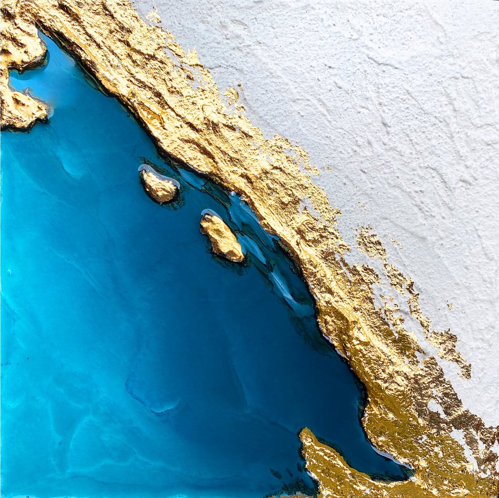 Golden Coastal Abstract by Alyson Storms