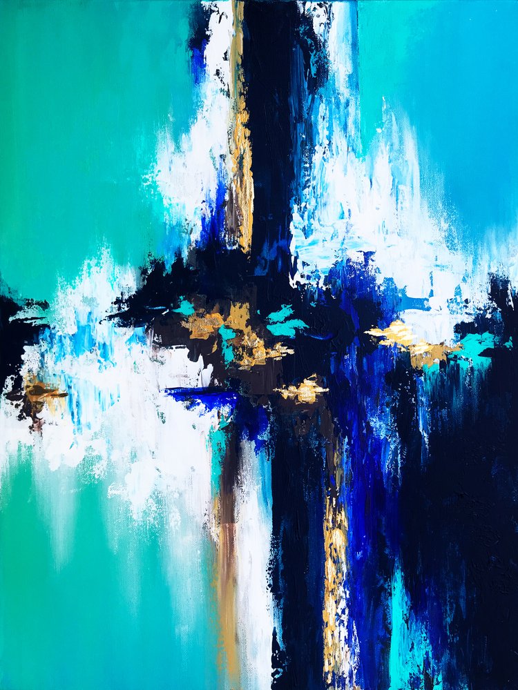 Vibrant Blue Gold Abstract by Alyson Storms