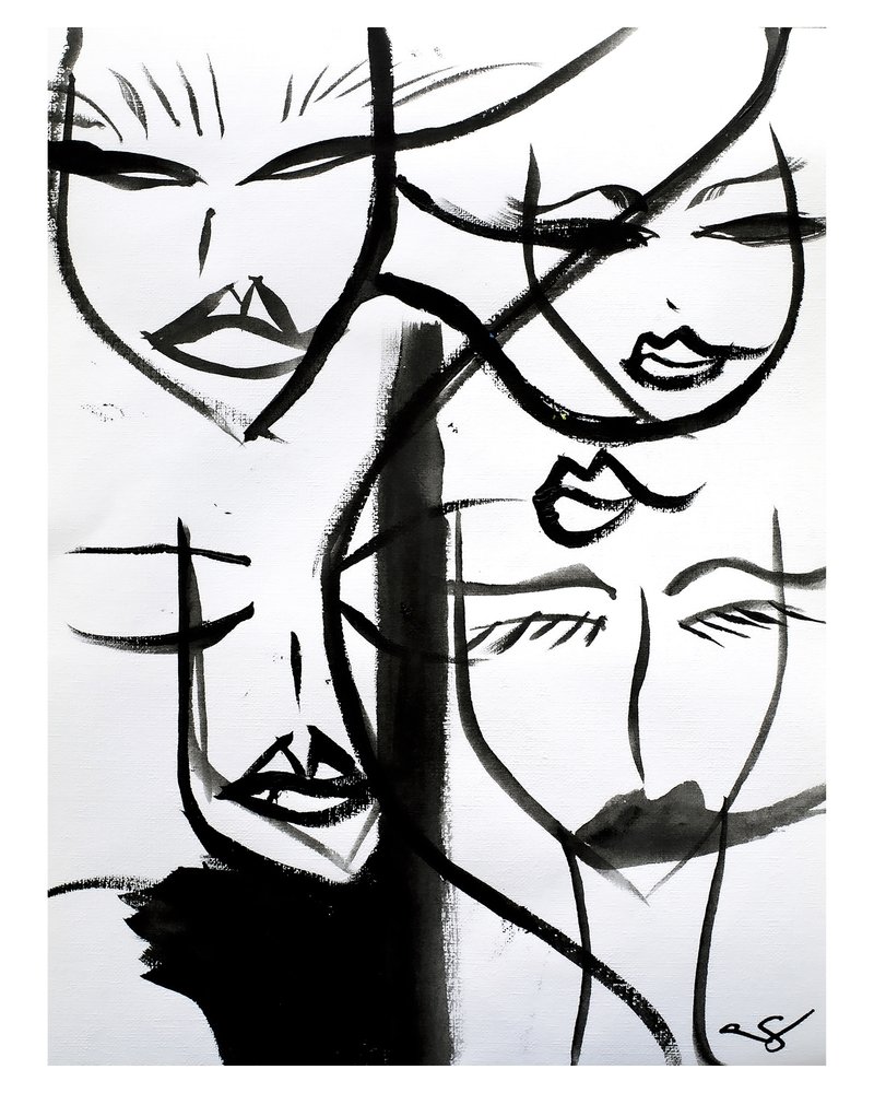 Abstract Women Faces by Amy Straley