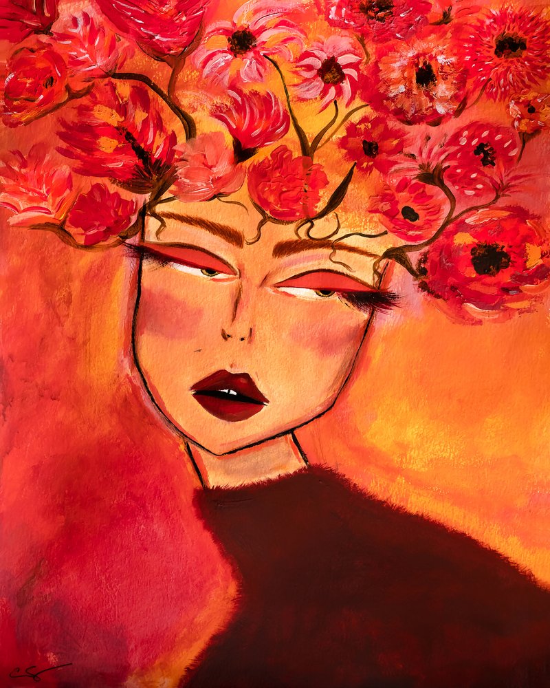 Woman with Floral Head - Fashion Girl by Amy Straley