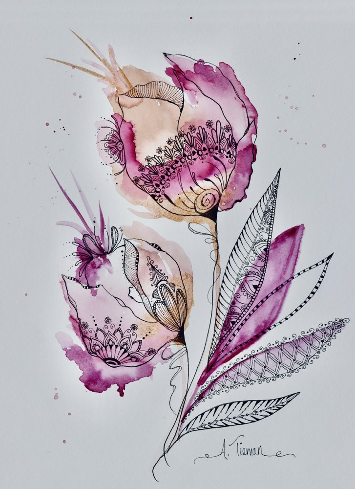 Abstract Pink Botanicals by Amy Tieman
