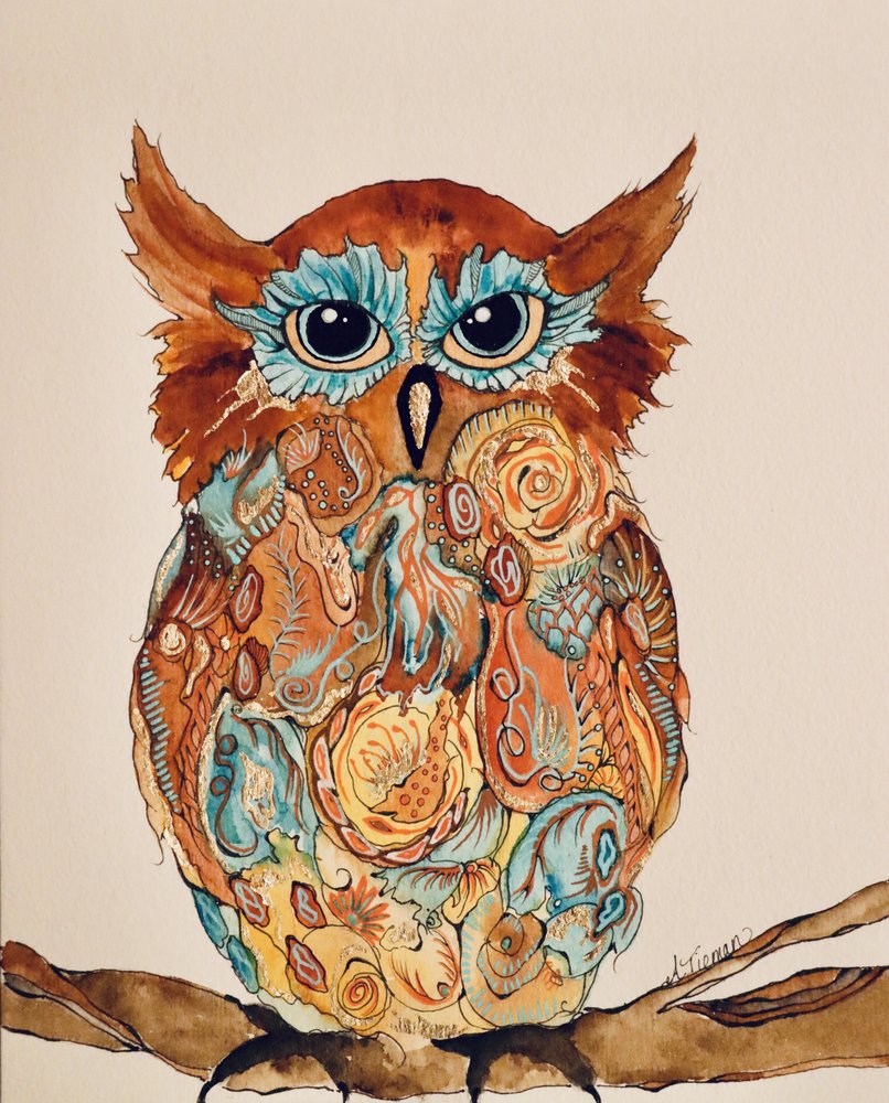 Colorful Whimsical Owl by Amy Tieman