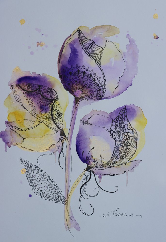 Elegant Watercolor Doodle Flowers by Amy Tieman