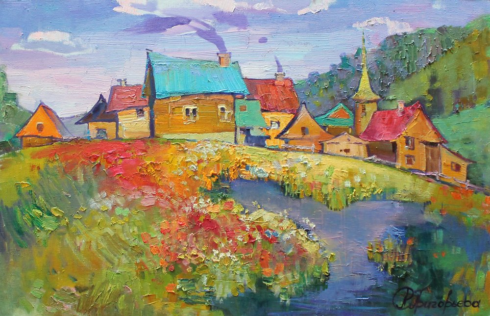 Vibrant Village River Meadow by Anastasiia Grygorieva