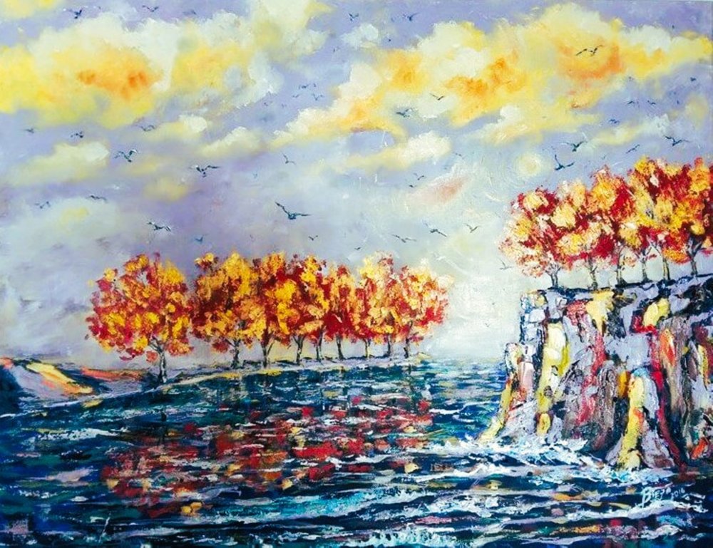 Autumn Cliff Reflections by Anda Bieza