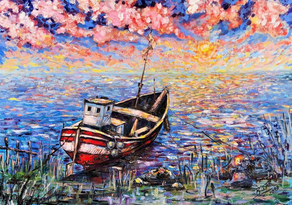 Golden Sunset Boat by Anda Bieza