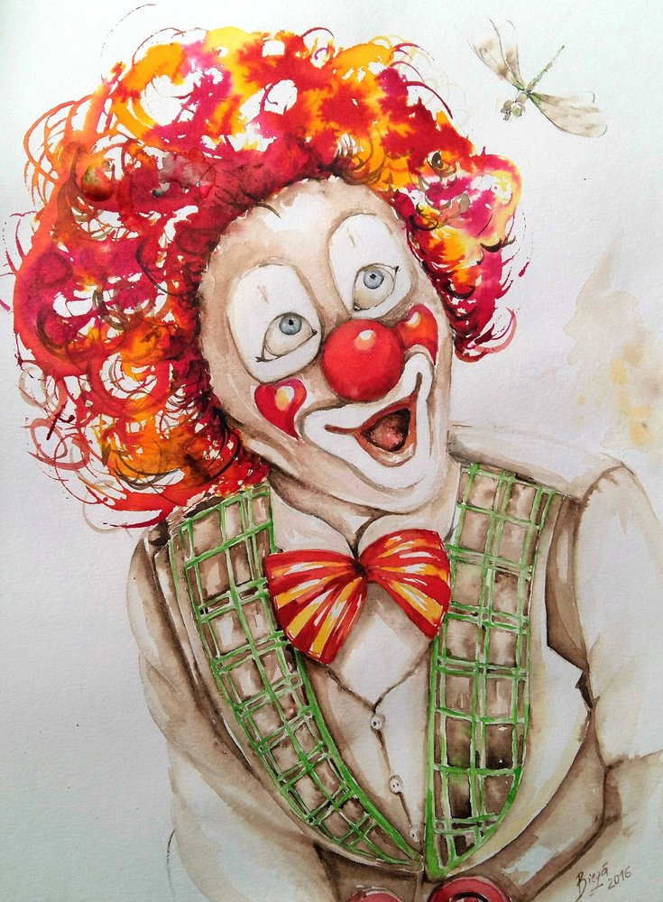 Happy Clown With Dragonfly by Anda Bieza