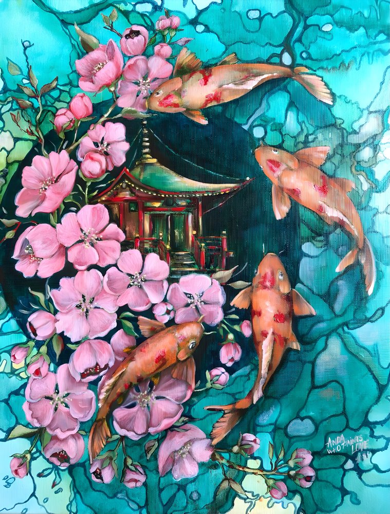 Sakura Koi Temple by Anda Bieza