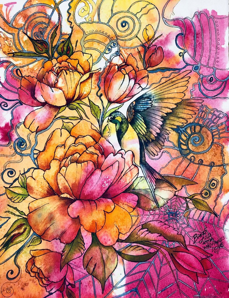 Vibrant Blooms Bird by Anda Bieza