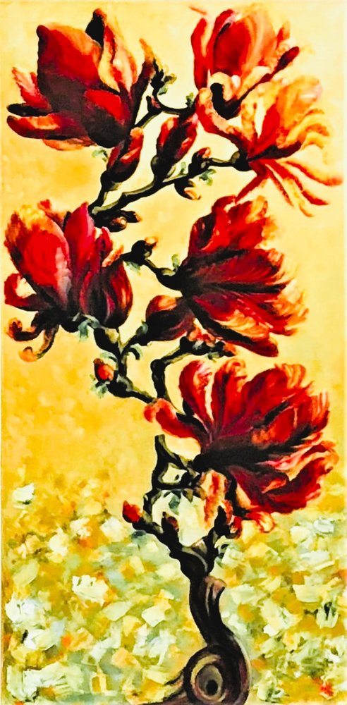 Vibrant Red Magnolias by Anda Bieza
