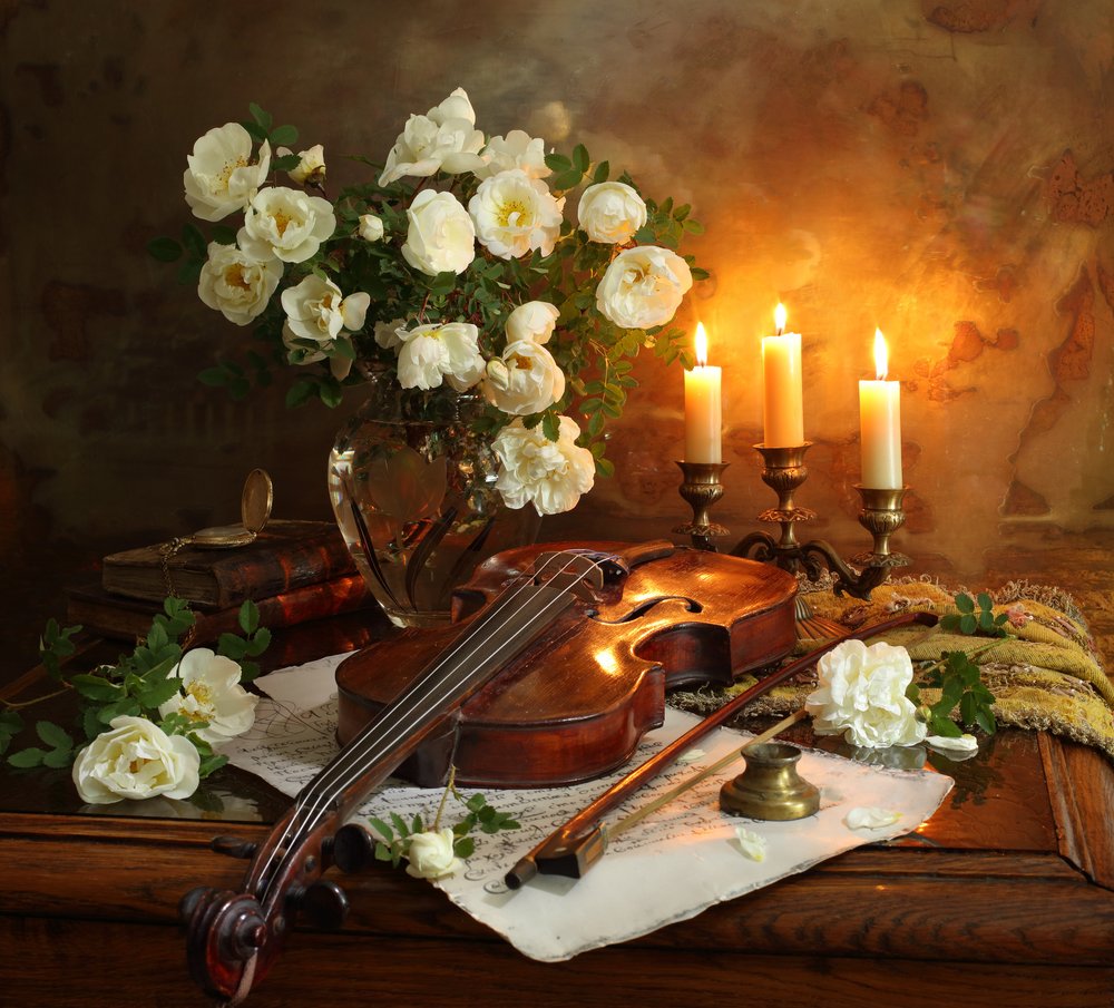 Candlelit Roses and Violin by Andrey Morozov