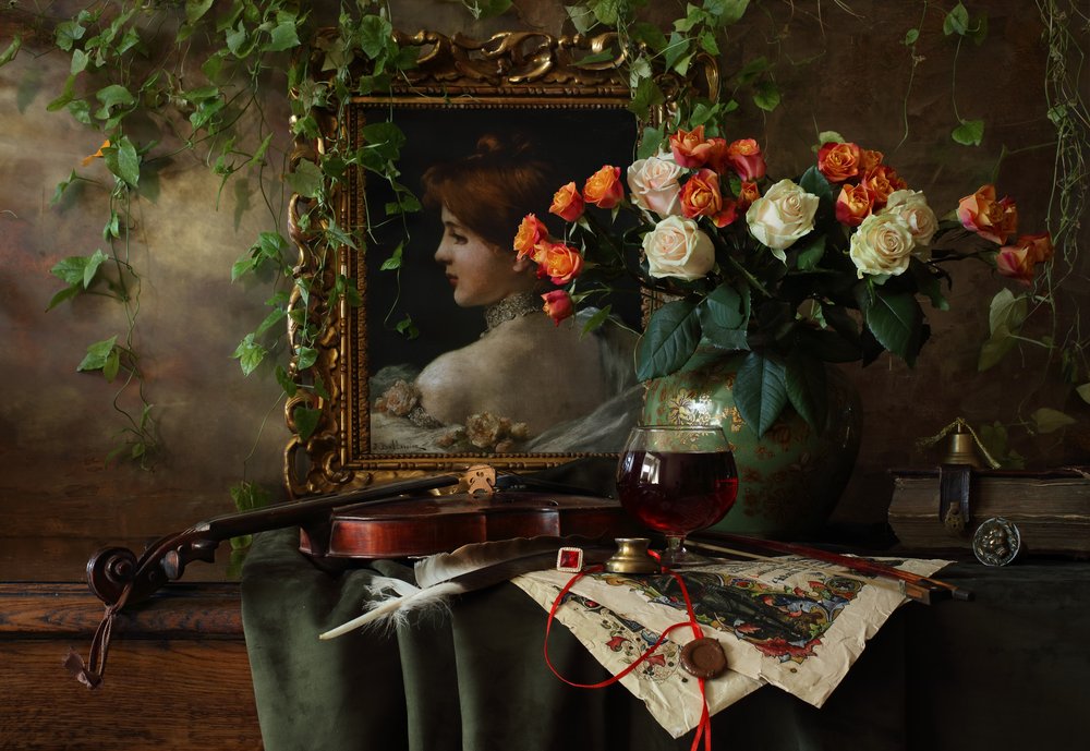 Classical Violin and Roses by Andrey Morozov