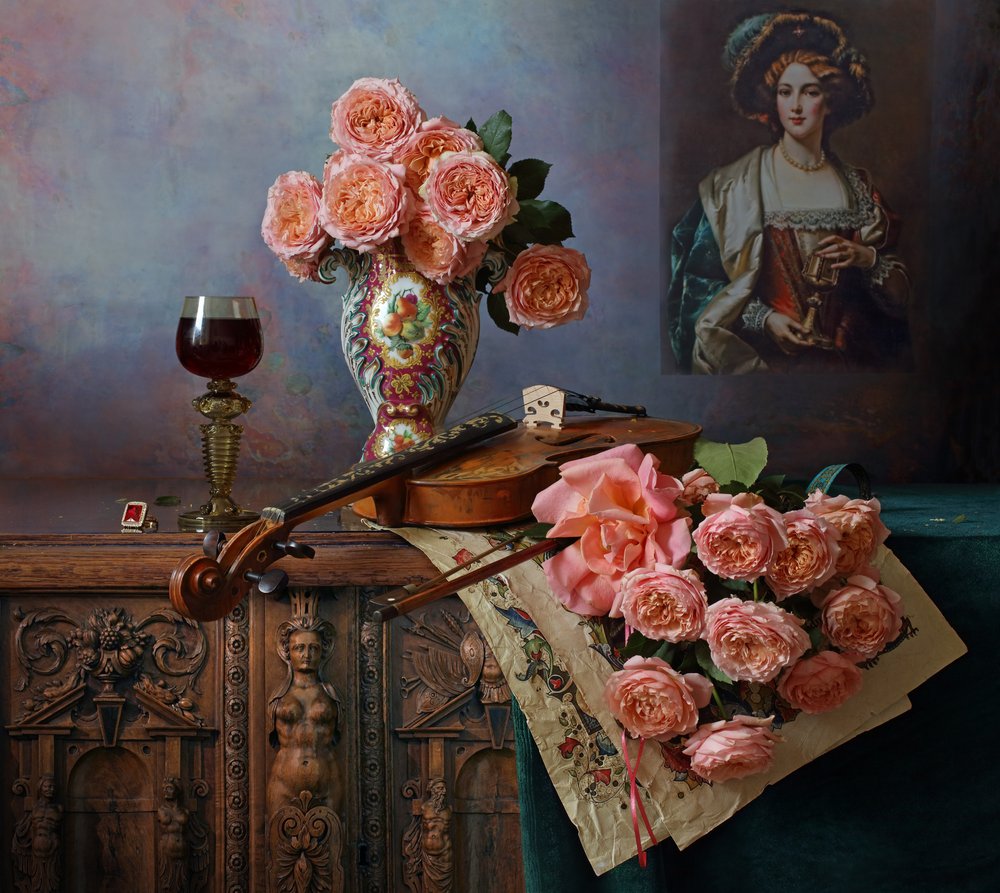 Elegant Roses and Violin by Andrey Morozov