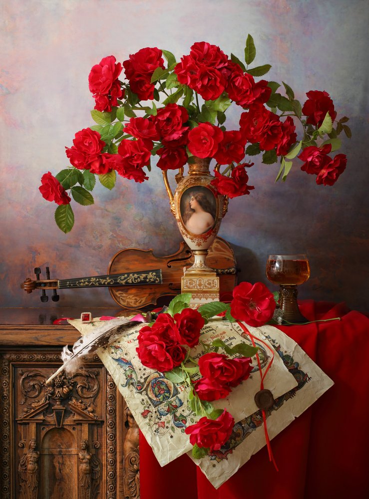 Red Roses Still Life by Andrey Morozov