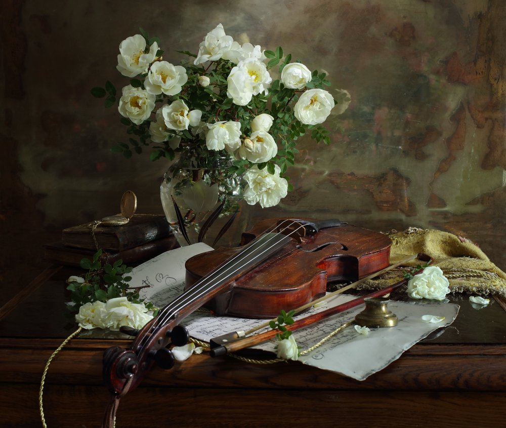 White Roses and Violin by Andrey Morozov