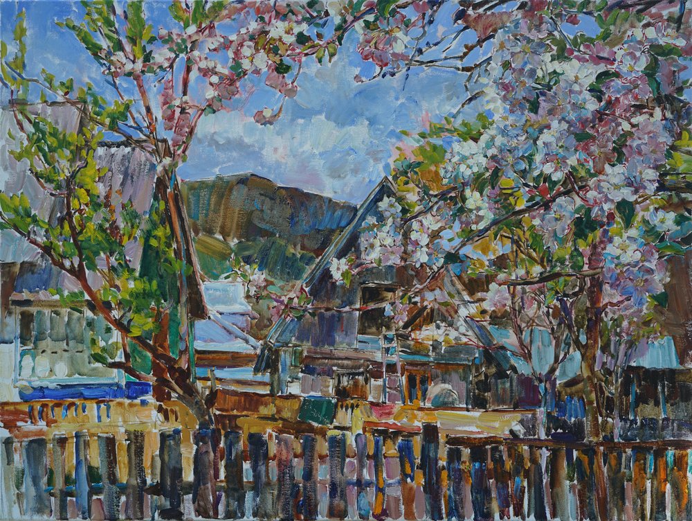 Blooming Mountain Village by Andrii Kutsachenko