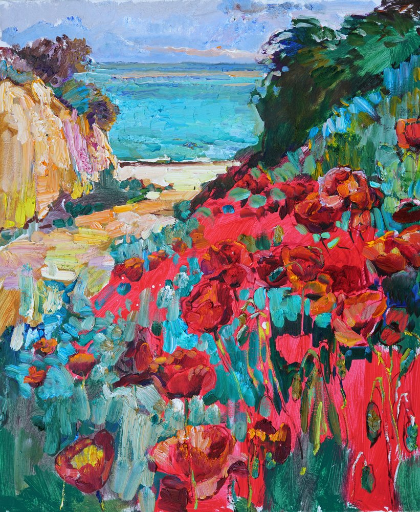 Red Poppies Coast View by Andrii Kutsachenko