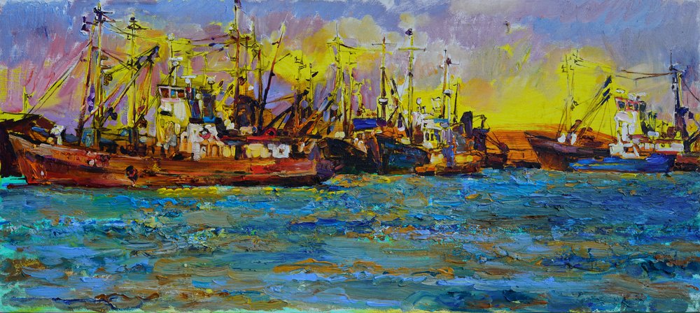 Sunset Fishing Boats by Andrii Kutsachenko
