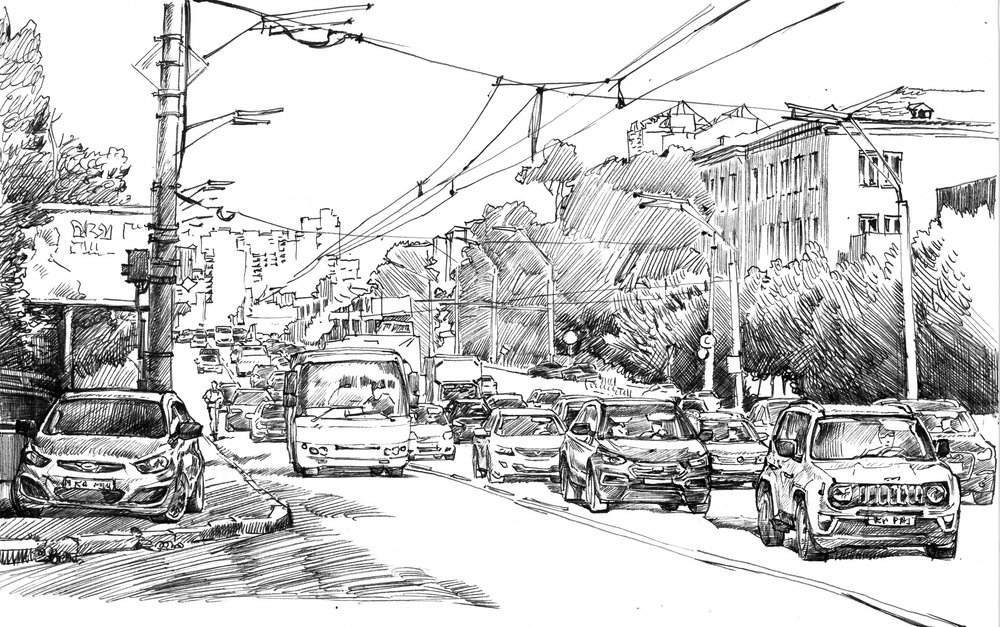 Urban Traffic Sketch by Andrii Kutsachenko
