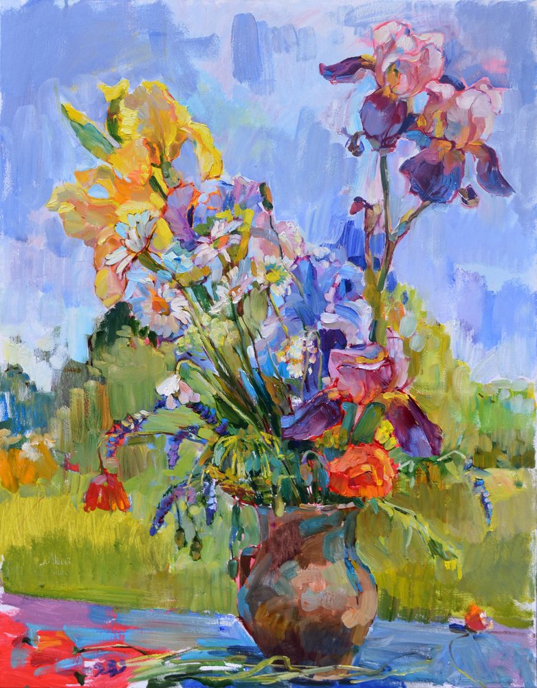 Vibrant Garden Irises by Andrii Kutsachenko