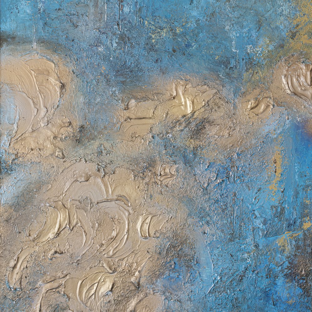 Textured Blue Gold Abstract by Anete Purina-Purite