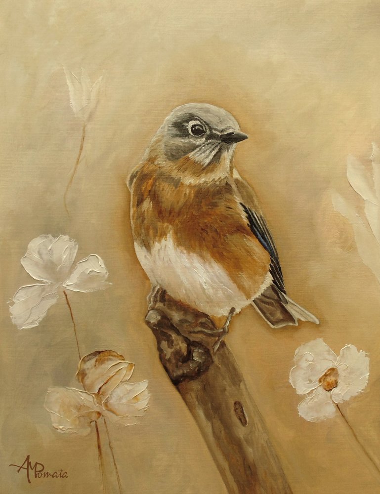 Gentle Bird and Flowers by Angeles M. Pomata
