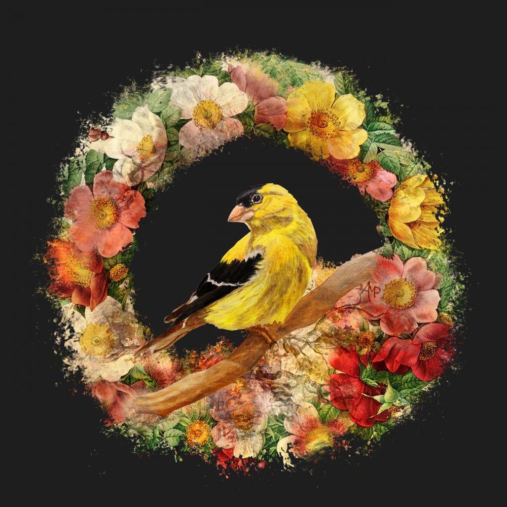 Goldfinch Floral Wreath by Angeles M. Pomata