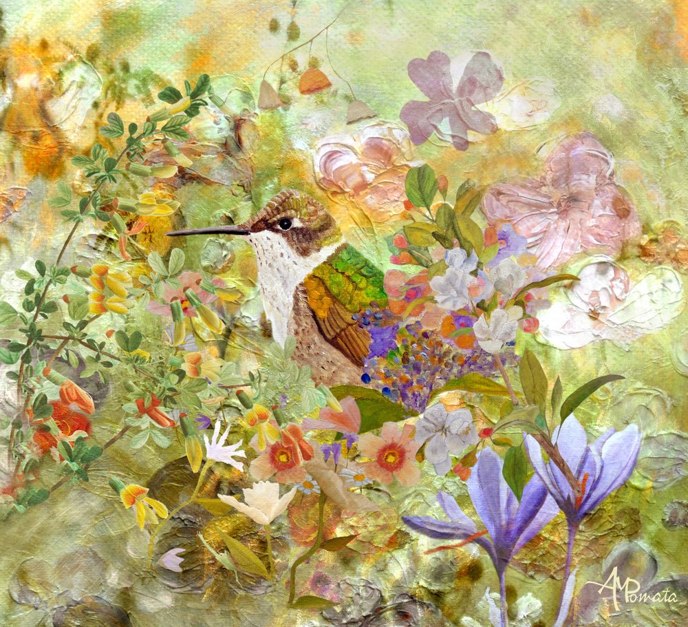 Hummingbird Garden Flowers by Angeles M. Pomata