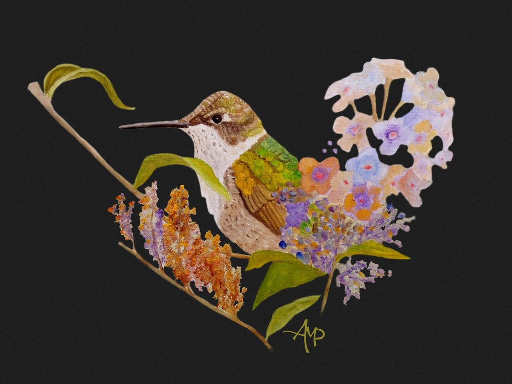 Hummingbird Heart Flowers by Angeles M. Pomata