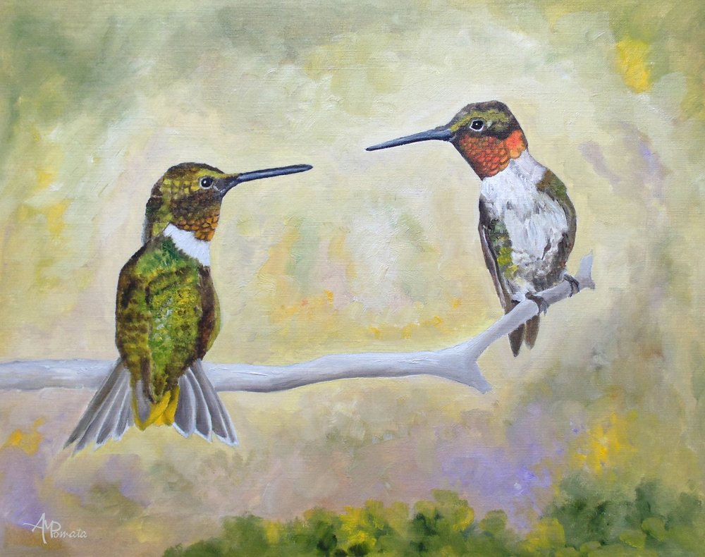 Hummingbird Pair Perched by Angeles M. Pomata