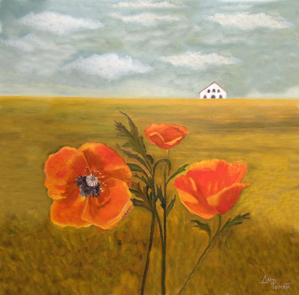 Orange Poppies Countryside by Angeles M. Pomata