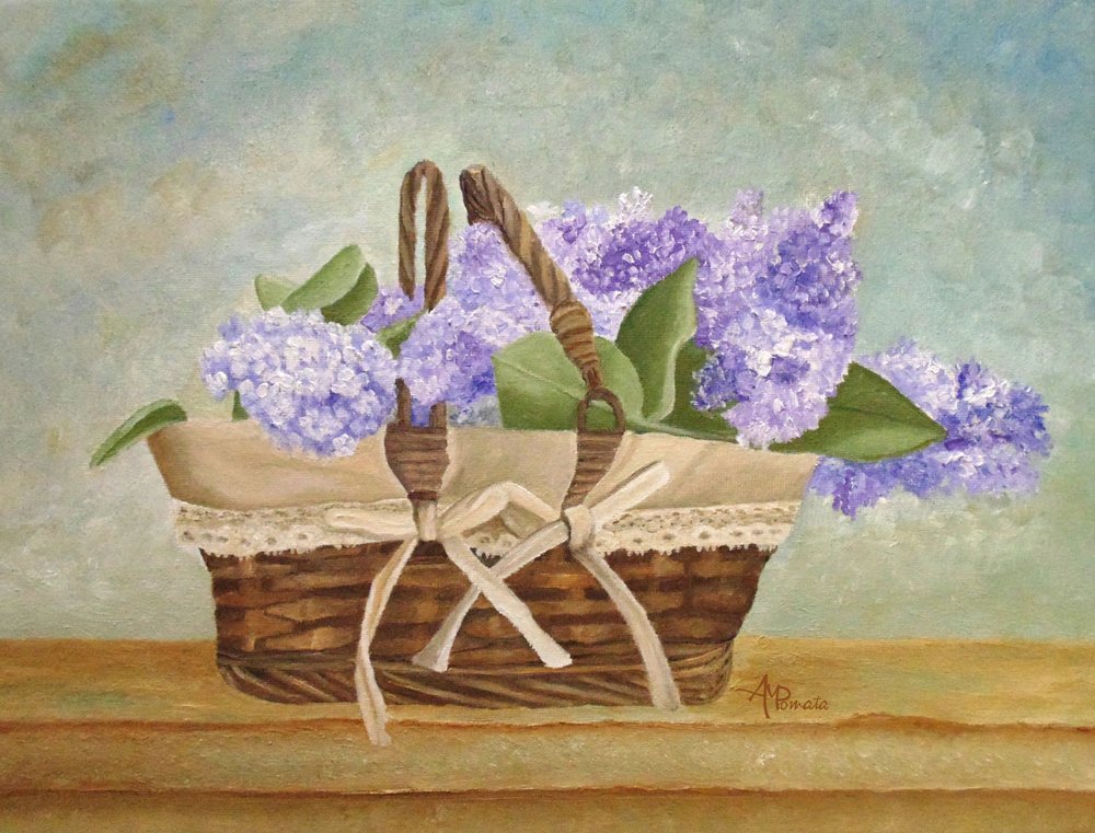Purple Lilac Basket by Angeles M. Pomata