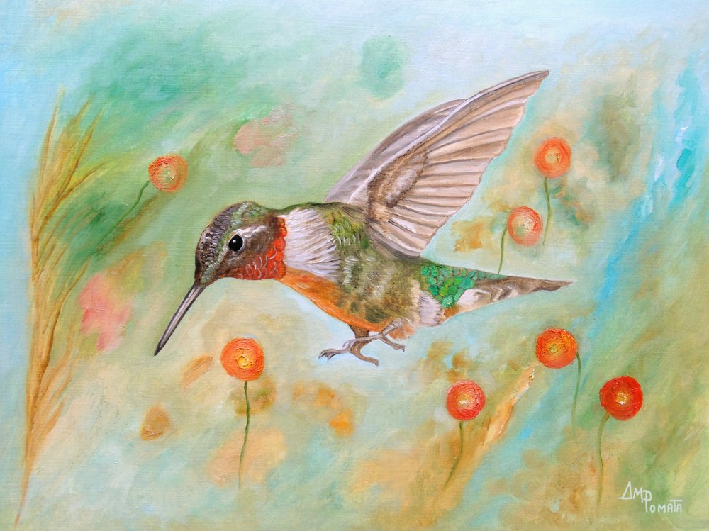 Vibrant Hummingbird Flight by Angeles M. Pomata