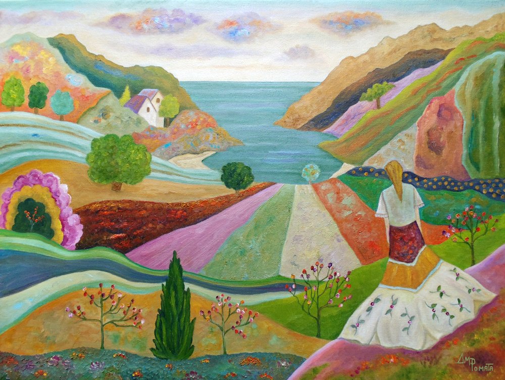 Woman in Colorful Landscape by Angeles M. Pomata