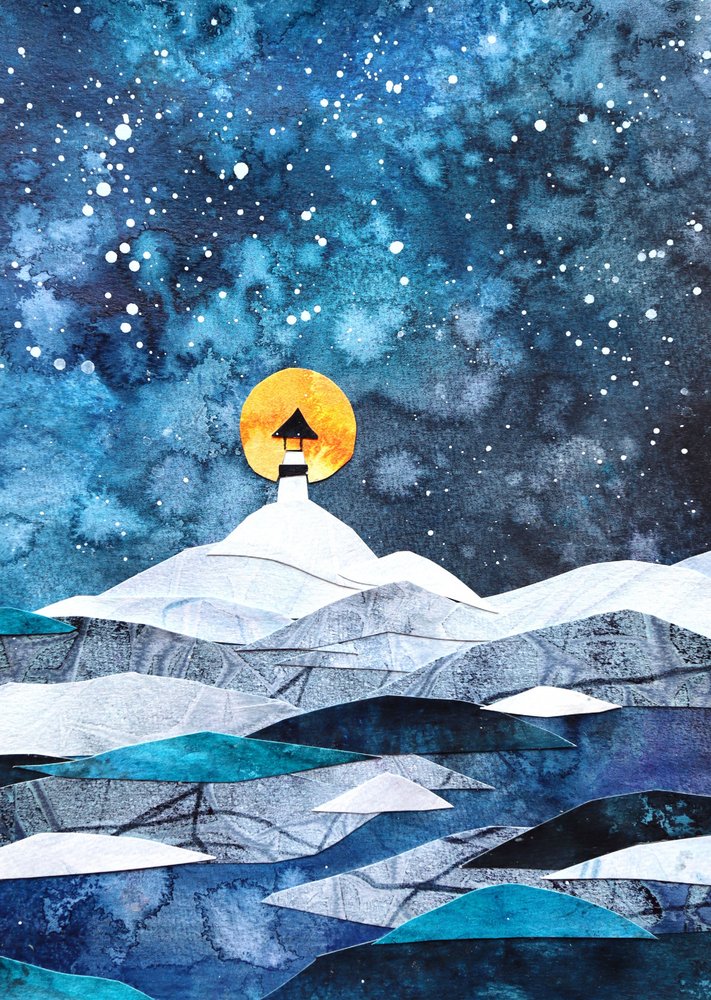 Moonlit Winter Lighthouse by Ania Witwitzka
