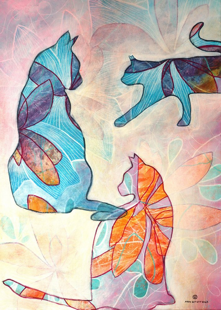 Whimsical Floral Cats by Ania Witwitzka