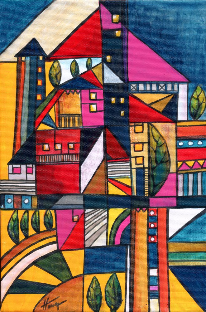 Colorful Abstract Village by Aniko Hencz