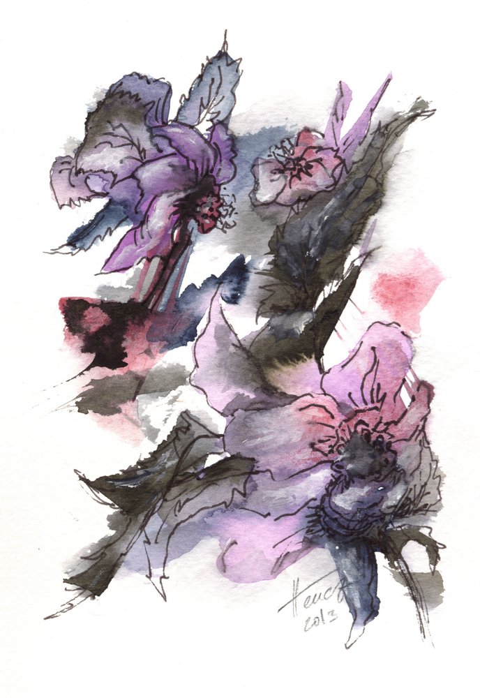 Moody Floral Sketch by Aniko Hencz