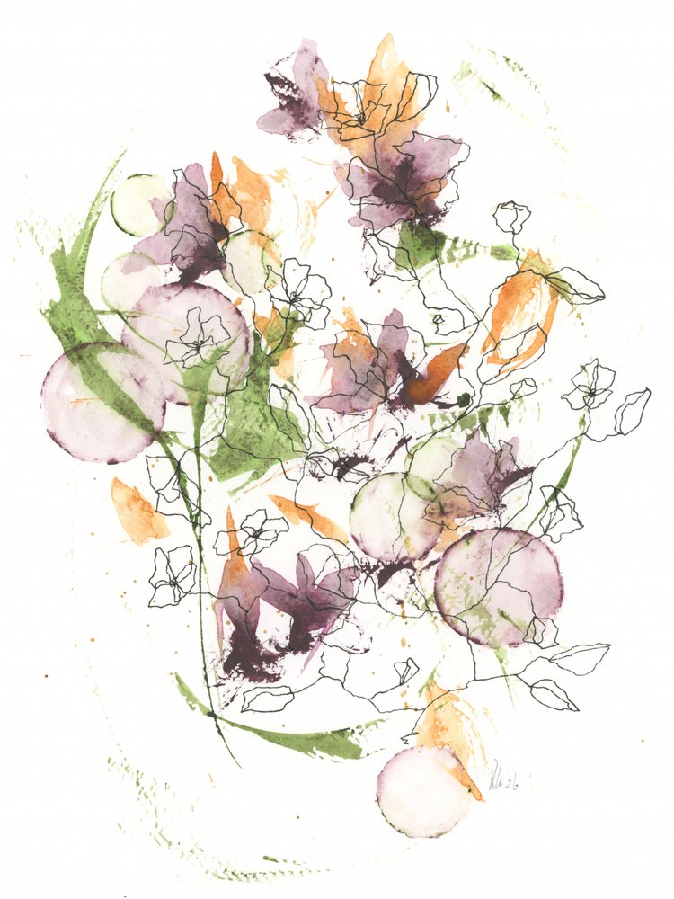 Abstract Watercolor Flowers by Ankie Kooi
