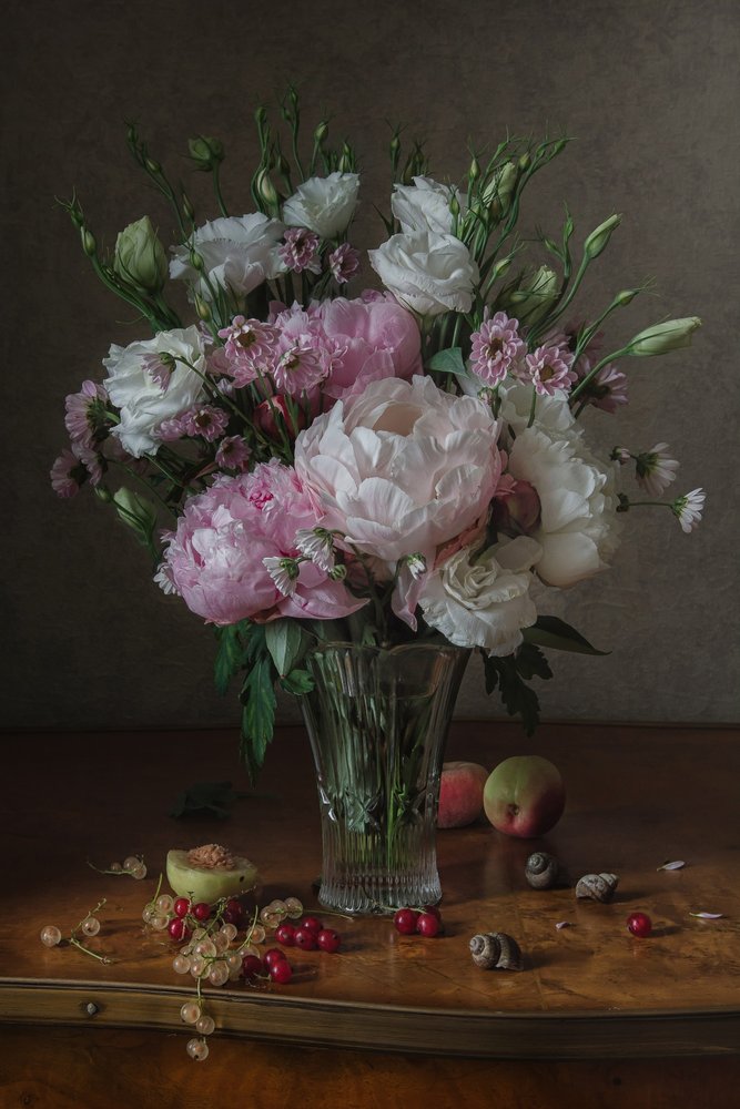 Peonies and Summer Fruit by Anna Petina