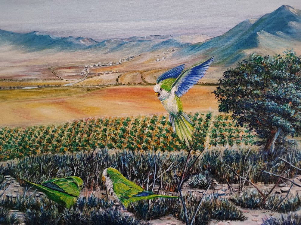 Flying Green Parrots by Annette Armitage