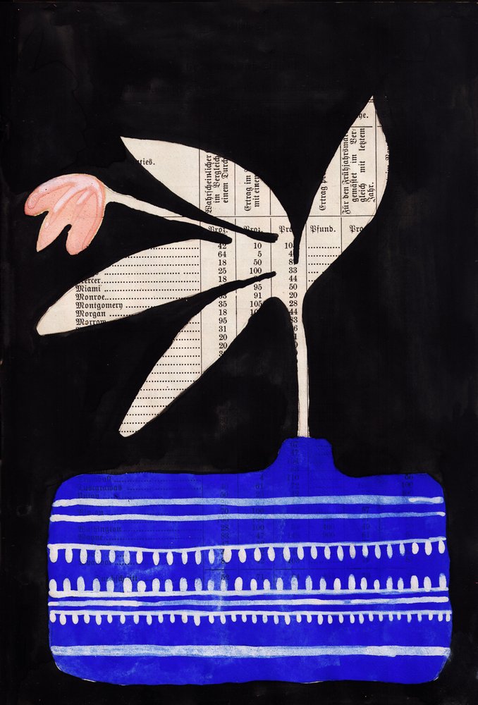Blue Vase Pink Flower by Annick