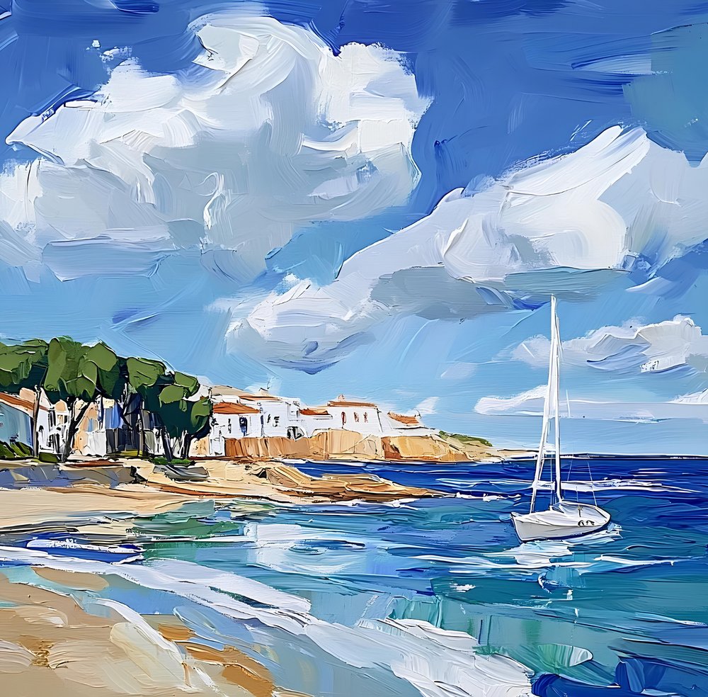 Mediterranean Beach Sailboat by Avanesova Elena