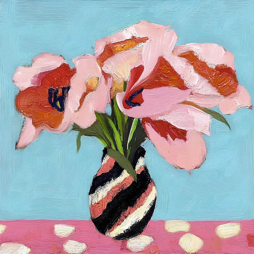 Pink Tulips Still Life by Avanesova Elena