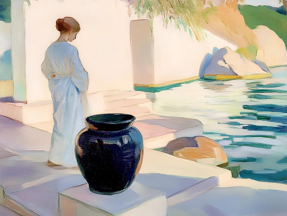 Serene Woman Blue Vase by Avanesova Elena