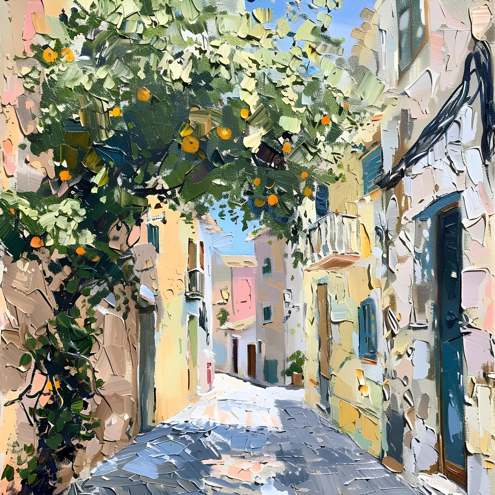 Sunny Orange Tree Street by Avanesova Elena