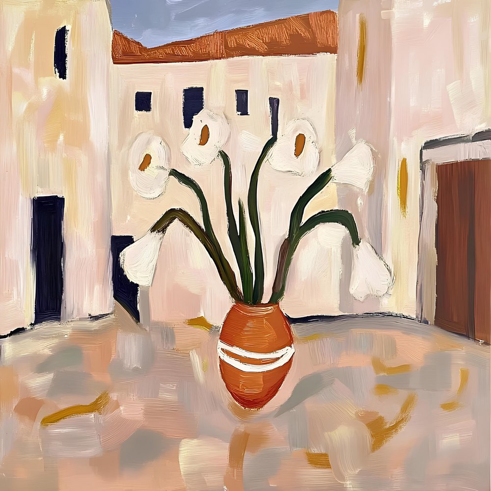 Terracotta Pot White Flowers by Avanesova Elena